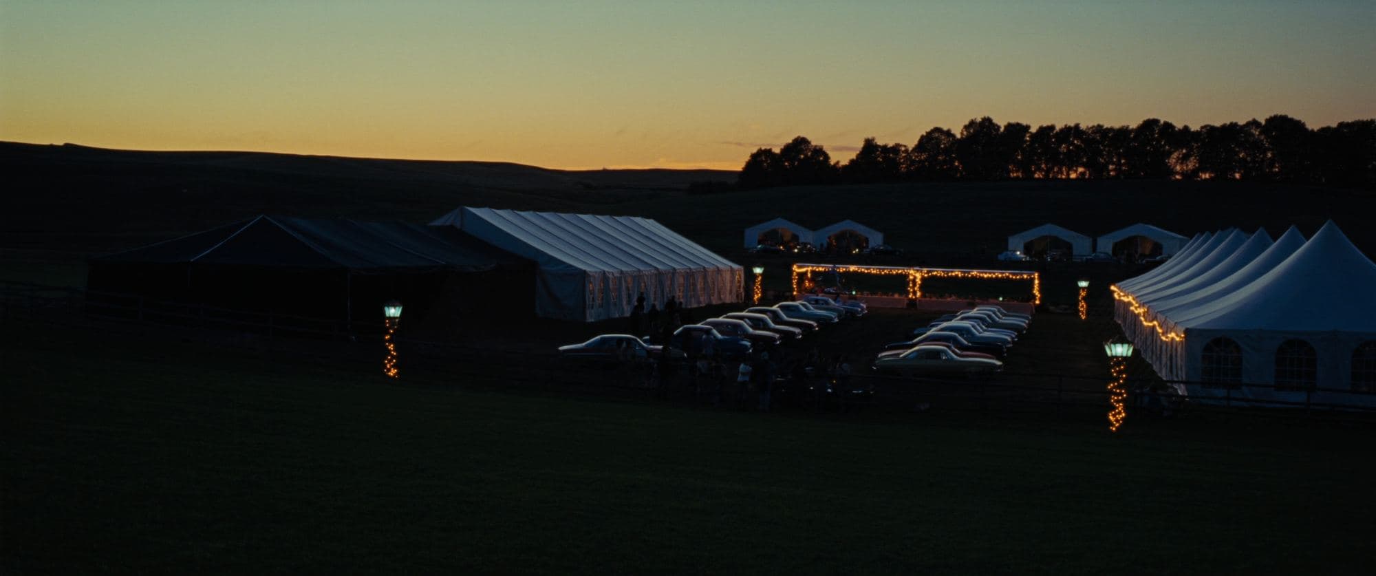 The ranch at dusk, set for an evening